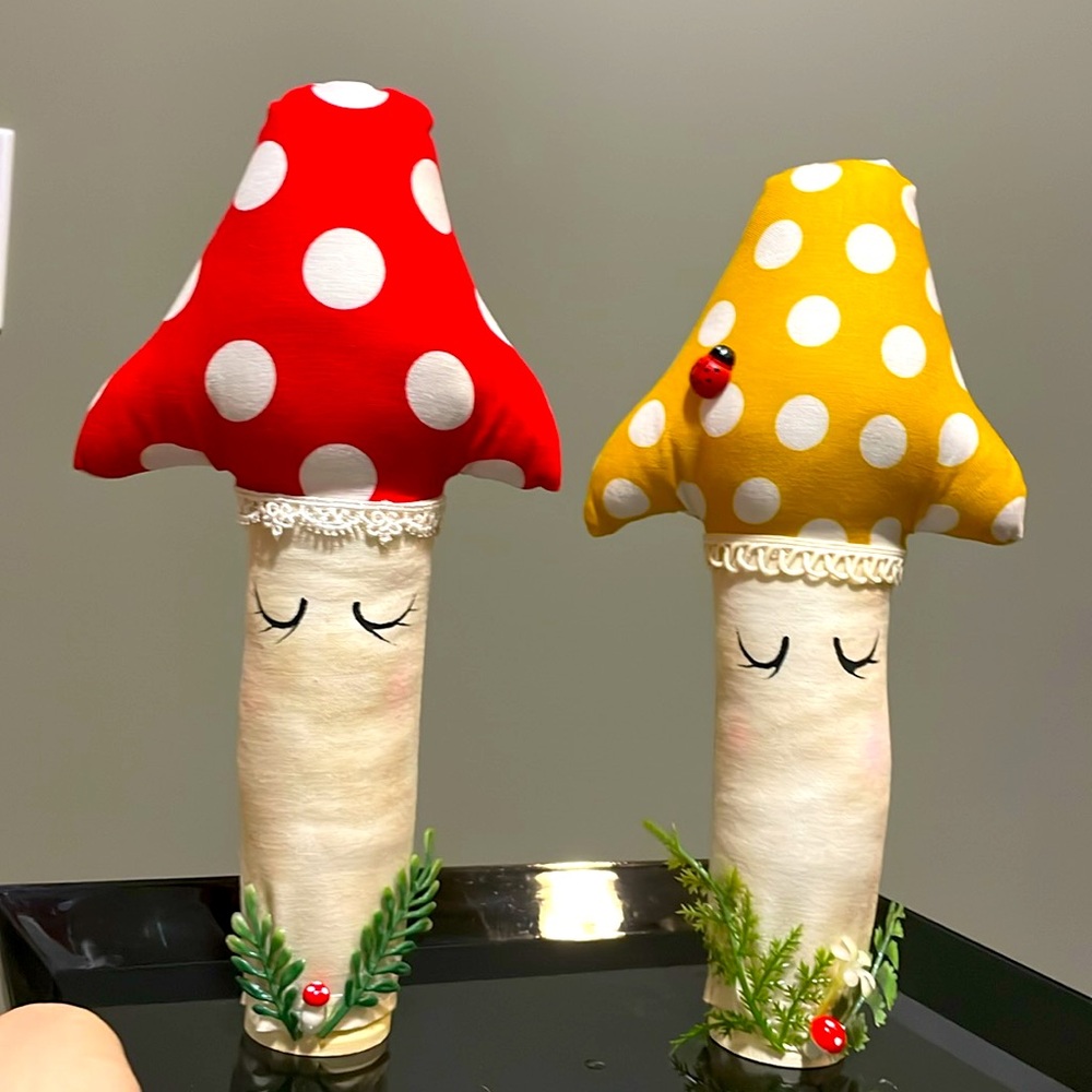 New Hand Made Gift Ideas Handcrafted Crafting Cotton Spun Mushroom Handpainted